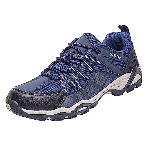 JiuQing Herren Wanderschuhe Low Rise Trail Running Schuhe Atmungsaktive Casual Outdoor Walking Sneakers,Blau,40 EU von JiuQing