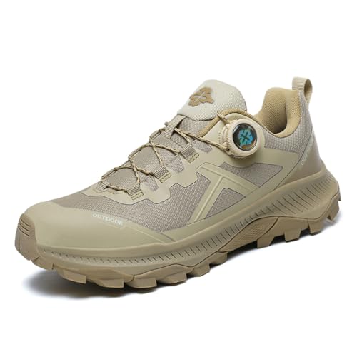 JiuQing Herren Wanderschuhe Mit Niedriger Leibhöhe Wasserdicht Leicht Für Trail- Und Rucksacktouren Camping,Braun,44 EU von JiuQing