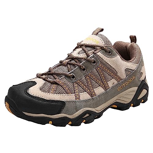 JiuQing Herren-Wanderschuhe Outdoor-Trail-Laufschuhe Niedrige Höhe Atmungsaktiv Für Rucksacktouren Spaziergänge Camping,Braun,42 EU von JiuQing