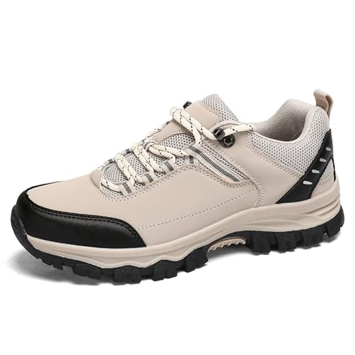 JiuQing Herren Wanderschuhe Reiseschuhe Trail Running Backpacking Schuhe Low Rise Leicht Casual,Beige,42 EU von JiuQing