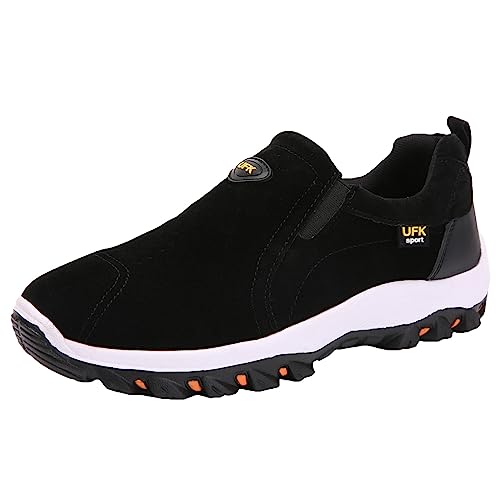 JiuQing Herren-Wanderschuhe Slip-On-Wanderschuhe Leichte Niedrige Lässige Reise-Sneaker,Schwarz,50 EU von JiuQing