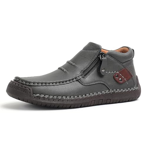 JiuQing Herren Wanderstiefel Slip-On Leder Outdoor Casual Sneakers Mit Reißverschluss Weiche Sohle,Grau,41 EU JiuQing Herren Wanderstiefel Slip-On Leder Outdoor Casual Sneakers Mit Reißverschluss Weiche Sohle,Grau,41 EU von JiuQing