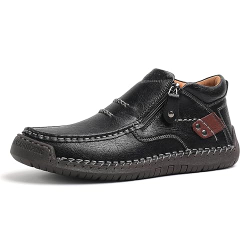 JiuQing Herren Wanderstiefel Slip-On Leder Outdoor Casual Sneakers Mit Reißverschluss Weiche Sohle,Schwarz,44 EU JiuQing Herren Wanderstiefel Slip-On Leder Outdoor Casual Sneakers Mit Reißverschluss Weiche Sohle,Schwarz,44 EU von JiuQing