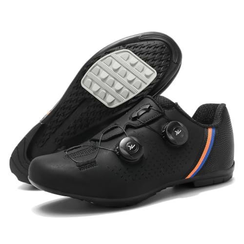 JiuQing Lässige Fahrrad-Sneaker Für Herren Ohne Schloss Kompatibel Mit Straßen- Und Mountainbike-Schuhen rutschfest Leicht,Schwarz,43 EU von JiuQing