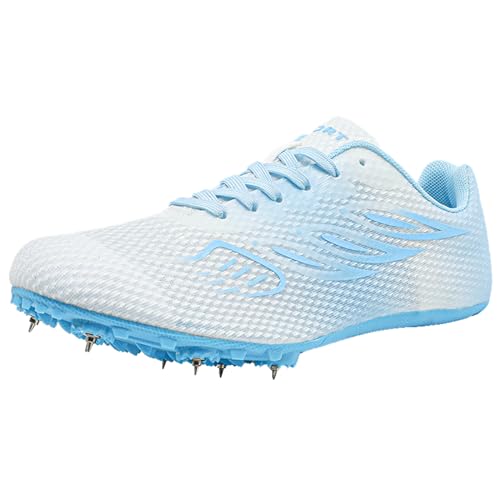 JiuQing Leichtathletik-Schuhe Für Herren Damen Spikes Professionelle Sprint-Schuhe Leichte Spring-Laufschuhe Für Jugendliche,Blau,42 EU von JiuQing