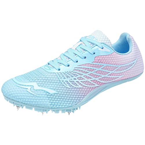 JiuQing Leichtathletik-Schuhe Spikes Sprint-Turnschuhe Leichte Spring- Lauf- Und Rennschuhe Für Männer Und Frauen,Rosa,35 EU von JiuQing