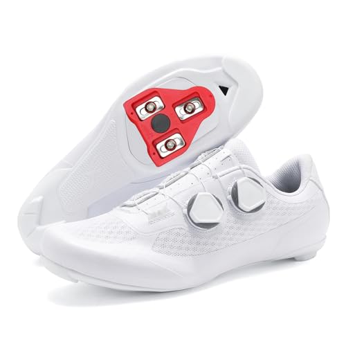JiuQing Mesh-Fahrradschuhe Für Herren Damen Kompatibel Mit Peloton-Rennradschuhen Für Drinnen Und Draußen Mit Delta-Cleats,Weiß,46 EU von JiuQing
