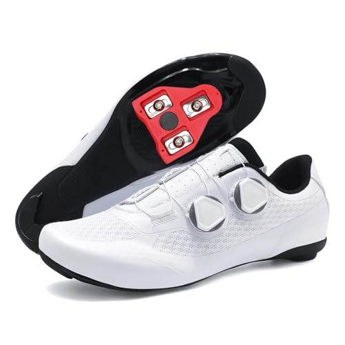 JiuQing Mesh-Fahrradschuhe Für Herren Damen Kompatibel Mit Peloton-Rennradschuhen Für Drinnen Und Draußen Mit Delta-Cleats,White b,37 EU von JiuQing