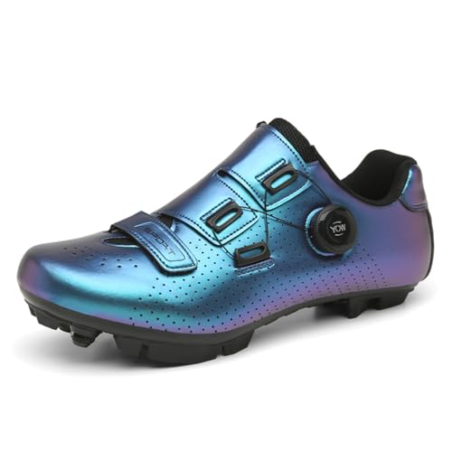 JiuQing Mountainbike-Schuhe Für Herren Damen Kompatibel Mit 2-Schrauben-SPD-Cleats Im Lieferumfang Enthalten Für Fahrradschuhe Für Drinnen Und Draußen,Blau,45 EU von JiuQing