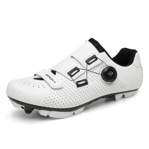 JiuQing Mountainbike-Schuhe Für Herren Damen Kompatibel Mit 2-Schrauben-SPD-Cleats Im Lieferumfang Enthalten Für Fahrradschuhe Für Drinnen Und Draußen,Weiß,38 EU von JiuQing