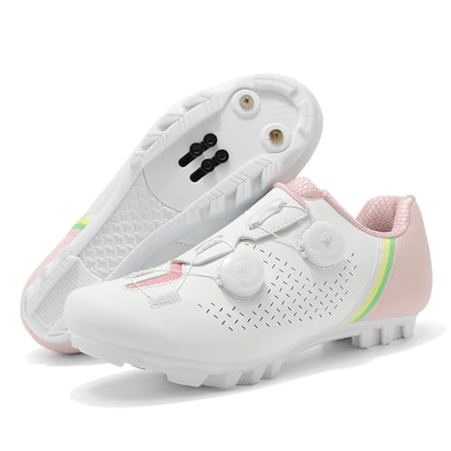 JiuQing Mountainbike-Schuhe Kompatibel Mit 2-Schrauben-SPD-Cleats Im Lieferumfang Enthalten Professionelle Unisex-MTB-Fahrradschuhe,Rosa,37 EU von JiuQing