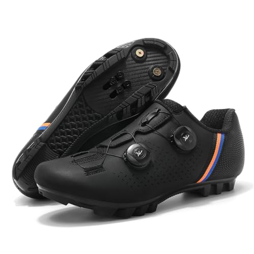 JiuQing Mountainbike-Schuhe Kompatibel Mit 2-Schrauben-SPD-Cleats Im Lieferumfang Enthalten Professionelle Unisex-MTB-Fahrradschuhe,Schwarz,39 EU von JiuQing