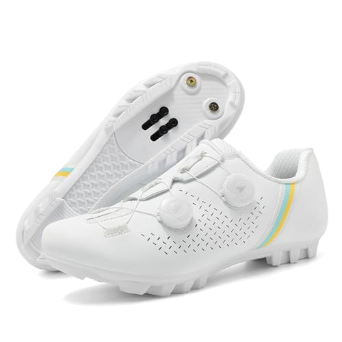 JiuQing Mountainbike-Schuhe Kompatibel Mit 2-Schrauben-SPD-Cleats Im Lieferumfang Enthalten Professionelle Unisex-MTB-Fahrradschuhe,Weiß,38 EU von JiuQing