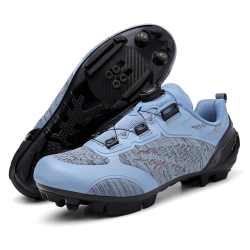 JiuQing Mountainbike-Schuhe Professionelle Outdoor-Fahrradschuhe Für Männer Frauen Kompatibel Mit 2-Schrauben-SPD-Cleats Im Lieferumfang Enthalten,Blau,41 EU von JiuQing