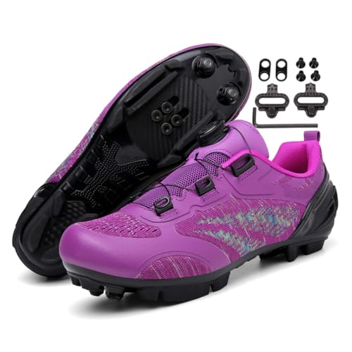 JiuQing Mountainbike-Schuhe Professionelle Outdoor-Fahrradschuhe Für Männer Frauen Kompatibel Mit 2-Schrauben-SPD-Cleats Im Lieferumfang Enthalten,Lila,37 EU von JiuQing