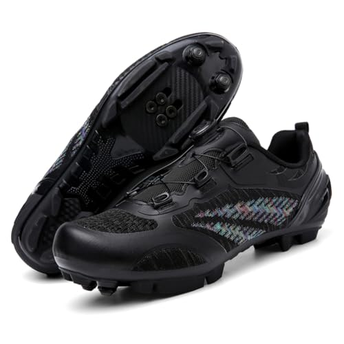 JiuQing Mountainbike-Schuhe Professionelle Outdoor-Fahrradschuhe Für Männer Frauen Kompatibel Mit 2-Schrauben-SPD-Cleats Im Lieferumfang Enthalten,Schwarz,43 EU von JiuQing