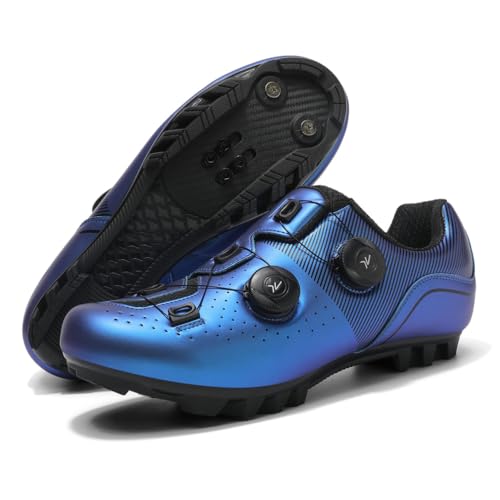 JiuQing Mountainbike-Schuhe Unisex Mit 2-Schrauben-SPD-Cleats Inklusive Für MTB-Outdoor-Radfahren Kompatibel,Blau,40 EU von JiuQing