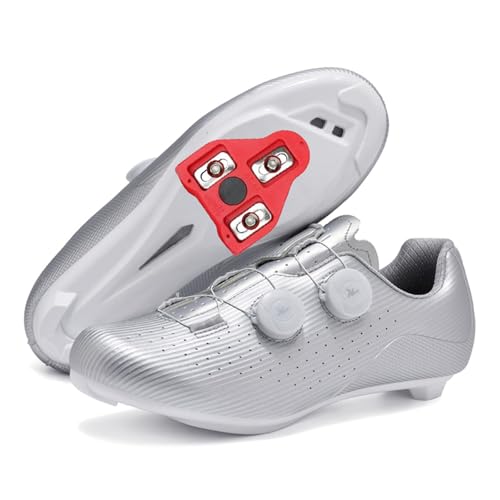 JiuQing Rennradschuhe Für Herren Kompatibel Mit Peloton SPD Indoor-Bike-Reitschuhen Mit Delta Cleats,Silber,41 EU von JiuQing