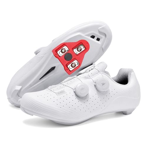 JiuQing Rennradschuhe Für Herren Kompatibel Mit Peloton SPD Indoor-Bike-Reitschuhen Mit Delta Cleats,Weiß,46 EU von JiuQing