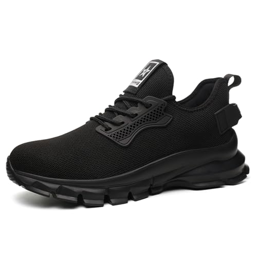 JiuQing Sicherheitsschuhe Mesh-Sneaker Mit Stahlkappe rutschfest Leicht Industrie-Arbeitsschuhe Bequem,Schwarz,48 EU von JiuQing