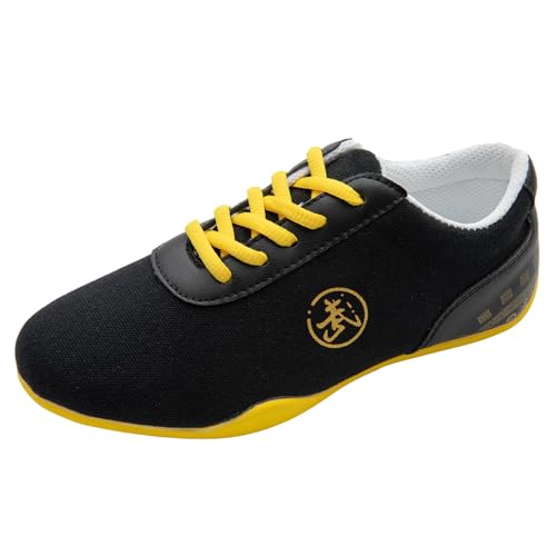 JiuQing Tai Chi Schuhe Männer Frauen Kinder Kampfkunst Kung Fu Schuhe Barfuß Leinwand Für Taekwondo,Schwarz,34 EU von JiuQing