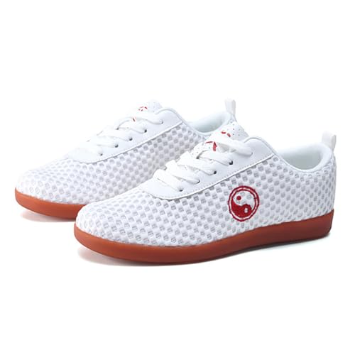 JiuQing Tai Chi Schuhe Männer Frauen Mesh Kampfsport Walking Sneakers Leichte Outdoor Fitness Trainingsschuhe,Weiß,42 EU von JiuQing