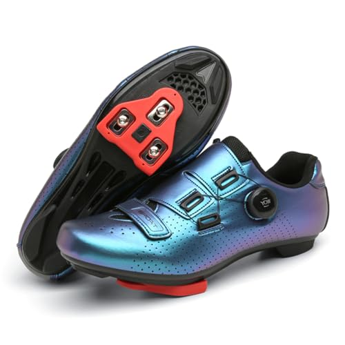 JiuQing Unisex-Fahrradschuhe Aus Leder Kompatibel Mit Peloton Indoor Outdoor-Rennradschuhen Mit Delta Cleats,Blau,39 EU von JiuQing