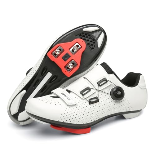 JiuQing Unisex-Fahrradschuhe Aus Leder Kompatibel Mit Peloton Indoor Outdoor-Rennradschuhen Mit Delta Cleats,Weiß,45 EU von JiuQing