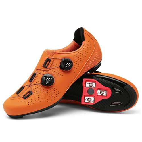 JiuQing Unisex-Fahrradschuhe Leichte Rennradschuhe Kompatibel Mit Peloton-Bikes Und SPD-Indoor-Riding-Delta-Cleats Im Lieferumfang Enthalten,Orange,43 EU von JiuQing