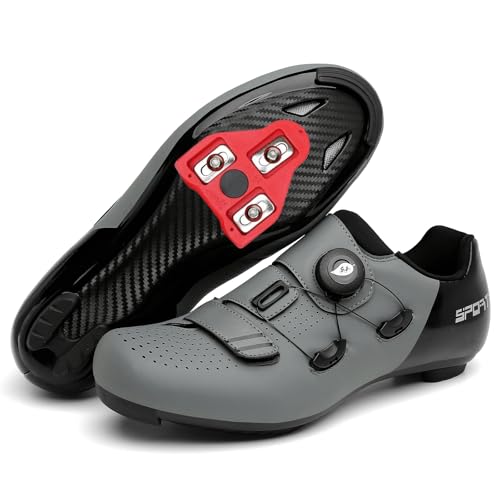 JiuQing Unisex-Fahrradschuhe Professionell Kompatibel Mit Peloton Bike Indoor-Straßenfahr-Rennradschuhe Mit Delta-Cleats,Grau,39 EU von JiuQing
