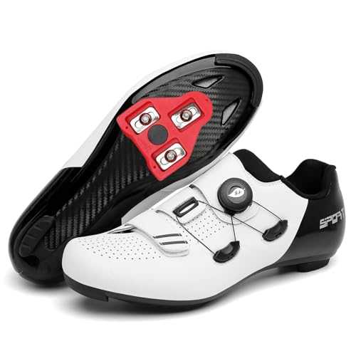 JiuQing Unisex-Fahrradschuhe Professionell Kompatibel Mit Peloton Bike Indoor-Straßenfahr-Rennradschuhe Mit Delta-Cleats,Weiß,45 EU von JiuQing