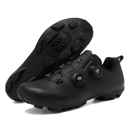 JiuQing Unisex-Mountainbike-Schuhe Professionelle MTB-Fahrradschuhe Kompatibel Mit 2-Schrauben-SPD-Cleats Im Lieferumfang Enthalten,Schwarz,46 EU von JiuQing