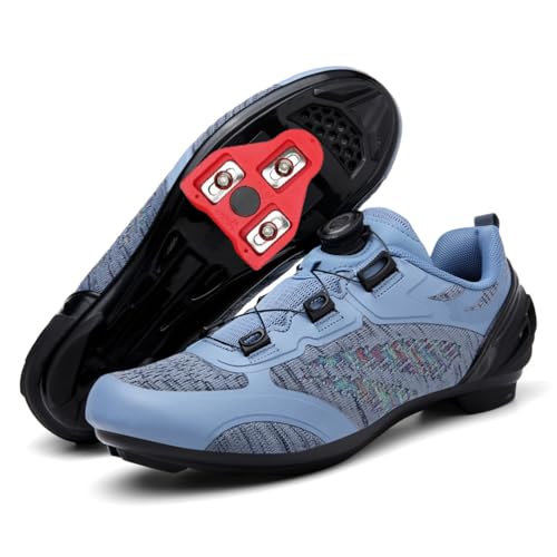 JiuQing Unisex-Rennradschuhe Kompatibel Mit Peloton Indoor-Rennradschuhen Atmungsaktiv Mit Delta-Cleats,Blau,43 EU von JiuQing