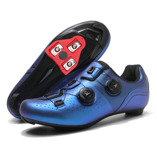 JiuQing Unisex-Rennradschuhe SPD-Kompatibel Mit Peloton-Fahrradschuhen Mit Delta-Cleats Für Drinnen Und Draußen,Blau,37 EU von JiuQing