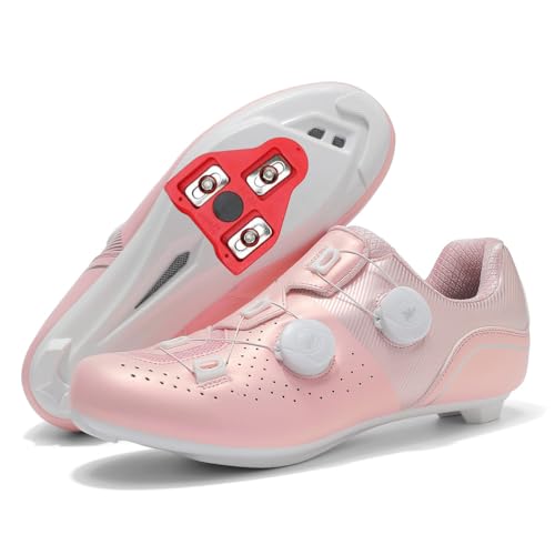 JiuQing Unisex-Rennradschuhe SPD-Kompatibel Mit Peloton-Fahrradschuhen Mit Delta-Cleats Für Drinnen Und Draußen,Rosa,40 EU von JiuQing