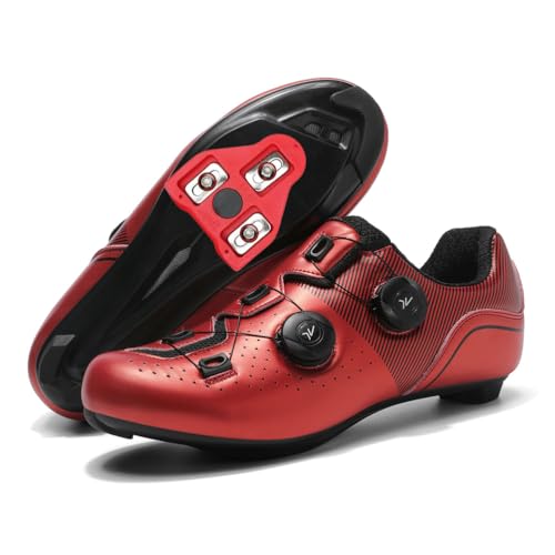JiuQing Unisex-Rennradschuhe SPD-Kompatibel Mit Peloton-Fahrradschuhen Mit Delta-Cleats Für Drinnen Und Draußen,Rot,38 EU von JiuQing