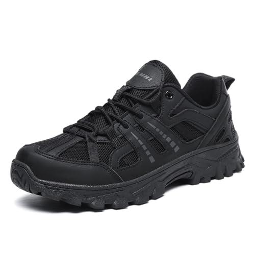 JiuQing Wanderschuhe Herren Damen Low Rise Platform Casual Outdoor Trail Walking Schuhe,Schwarz,44 EU von JiuQing