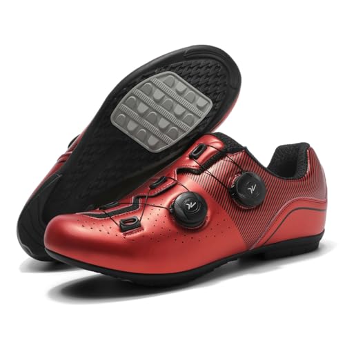 JiuQing rutschfeste Fahrradschuhe Für Herren Damen Ohne Verriegelung Für Freizeit Wandern Arbeit Fahrradschuhe Für Rennrad Mountainbike,Rot,44 EU von JiuQing