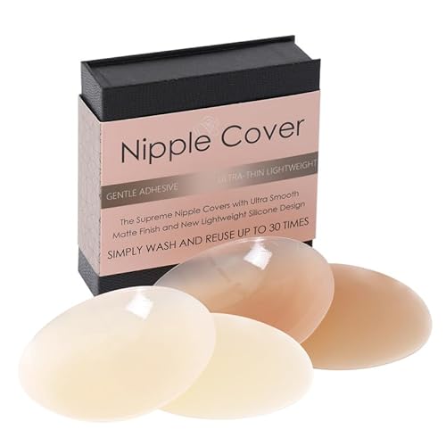 Jiuday 100% Silikon Nippelpads Damen Nipple Cover Wiederverwendbare Ultra Dünne Unsichtbare Brustwarzenabdeckung Selbstklebende Nippli mit Staubdichte Box-8 cm (Hellbeige+Kaffee) von Jiuday