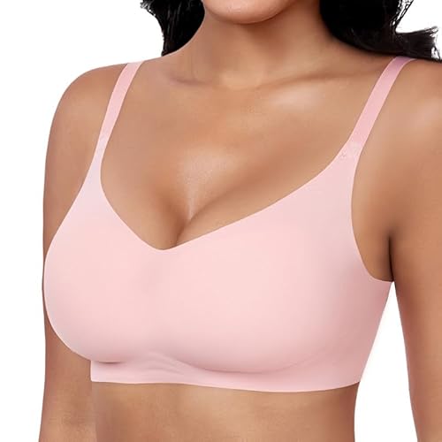 Jiuday Push Up BH ohne Bügel Damen Bequemer V-Ausschnitt Bügelloser BH (Rosa#1,XL) von Jiuday