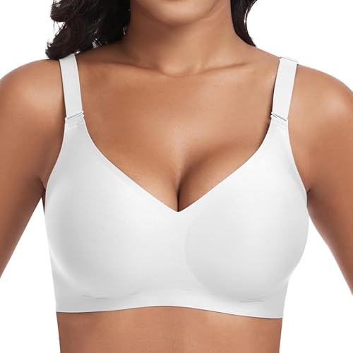 Jiuday BH Damen ohne Bügel Push Up BH Große Größen Guter Halt Bügelloser BH Seamless Bra Soft BH ohne Buegel Bequemer T Shirt V-Ausschnitt Bralette (Weiß,2XL) von Jiuday