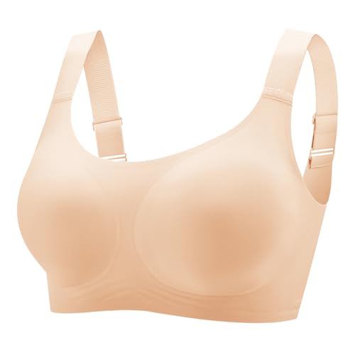 Jiuday BH Damen ohne Bügel Push Up BHS für Große Brüste Starker Halt Bügelloser BH Seamless BH Gepolstert Nahtlos Bequemer Tshirt BH Schlaf BH Weich Bra Bralette (Beige,L) von Jiuday