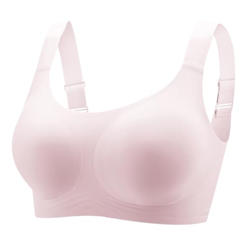 Jiuday BH Damen ohne Bügel Push Up BHS für Große Brüste Starker Halt Bügelloser BH Seamless BH Gepolstert Nahtlos Bequemer Tshirt BH Schlaf BH Weich Bra Bralette (Rosa,L) von Jiuday