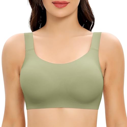 Jiuday Damen BH ohne Bügel Große Brüste Starker Halt Push Up BH ohne Buegel Bequemer Seamless T Shirt Soft Bra Gepolstert Nahtloser Bralette mit Extender (Vollumschlag-Grün,L) von Jiuday
