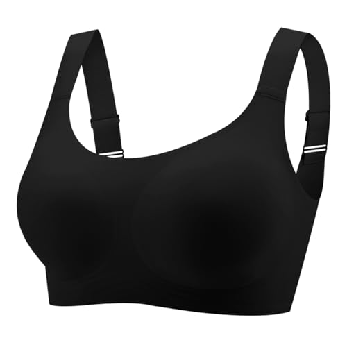 Jiuday BH Damen ohne Bügel Push Up BHS für Große Brüste Starker Halt Bügelloser BH Seamless BH Gepolstert Nahtlos Bequemer Tshirt BH Schlaf BH Weich Bra Bralette (Schwarz,L) von Jiuday