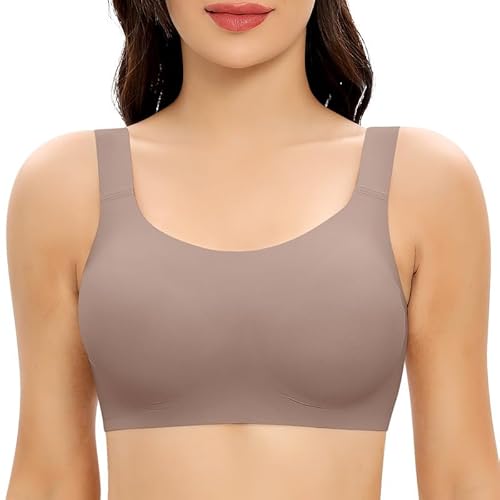 Jiuday Damen BH ohne Bügel Große Brüste Starker Halt Push Up BH ohne Buegel Bequemer Seamless T Shirt Soft Bra Gepolstert Nahtloser Bralette mit Extender (Vollumschlag-Kaffee,2XL) von Jiuday