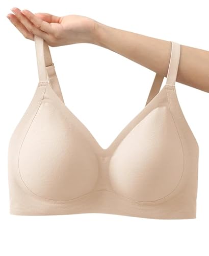 Jiuday BH ohne Bügel Push Up Damen BHS Große Brüste Starker Halt Spitze Bequemer Soft Nahtloser Anti Sag BH Gepolstert Seamless Bralette (Beige,L) von Jiuday