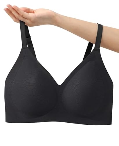 Jiuday BH ohne Bügel Push Up Damen BHS Große Brüste Starker Halt Spitze Bequemer Soft Nahtloser Anti Sag BH Gepolstert Seamless Bralette (Schwarz,S) von Jiuday