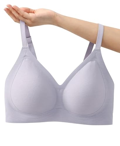Jiuday BH ohne Bügel Push Up Damen BHS Große Brüste Starker Halt Spitze Bequemer Soft Nahtloser Anti Sag BH Gepolstert Seamless Bralette (Violett,S) von Jiuday