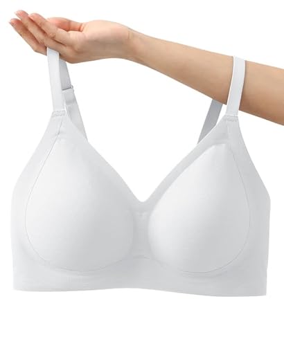 Jiuday BH ohne Bügel Push Up Damen BHS Große Brüste Starker Halt Spitze Bequemer Soft Nahtloser Anti Sag BH Gepolstert Seamless Bralette (Weiß,S) von Jiuday